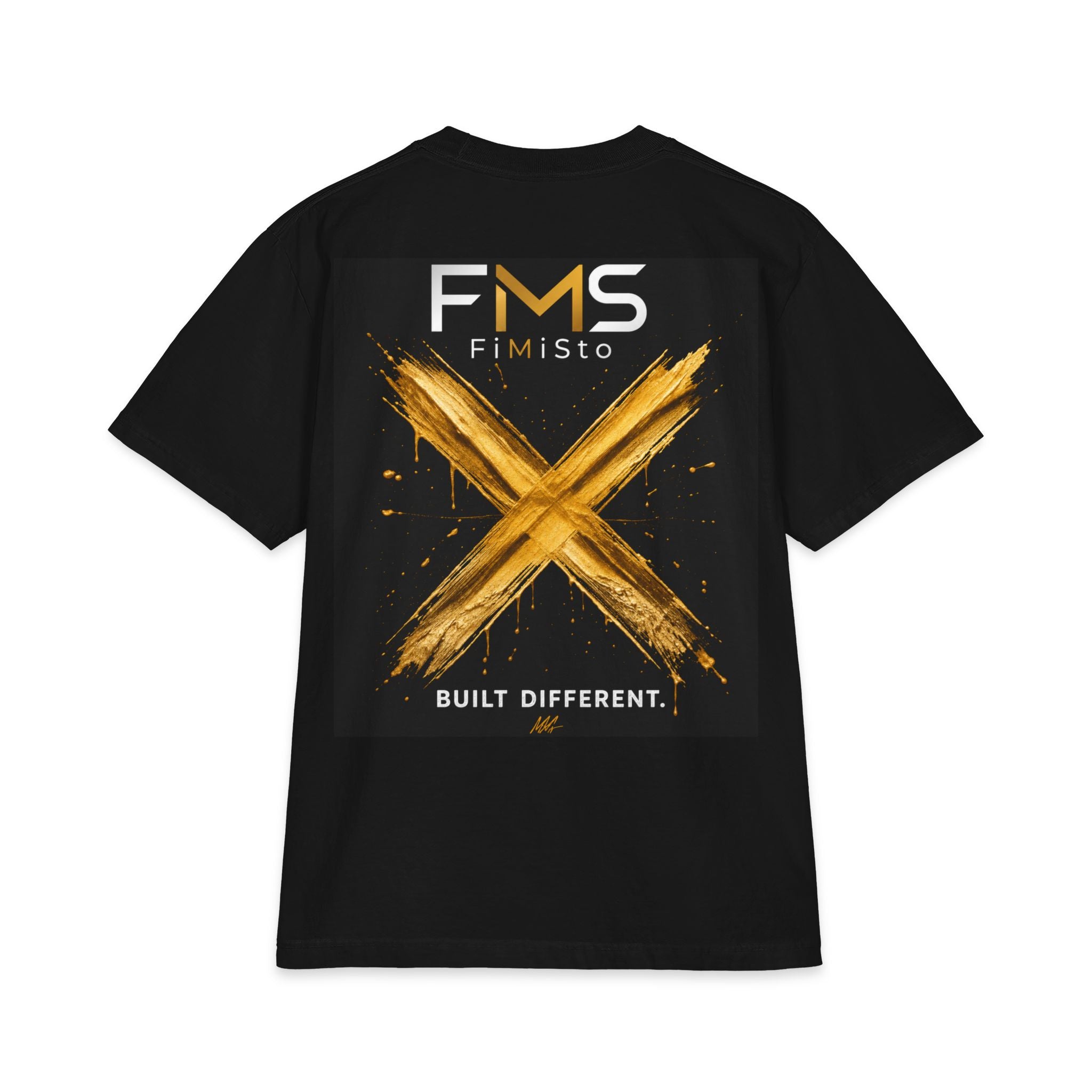 FMS FiMiSto 'Built Different' T-Shirt — Gold X Logo Tee